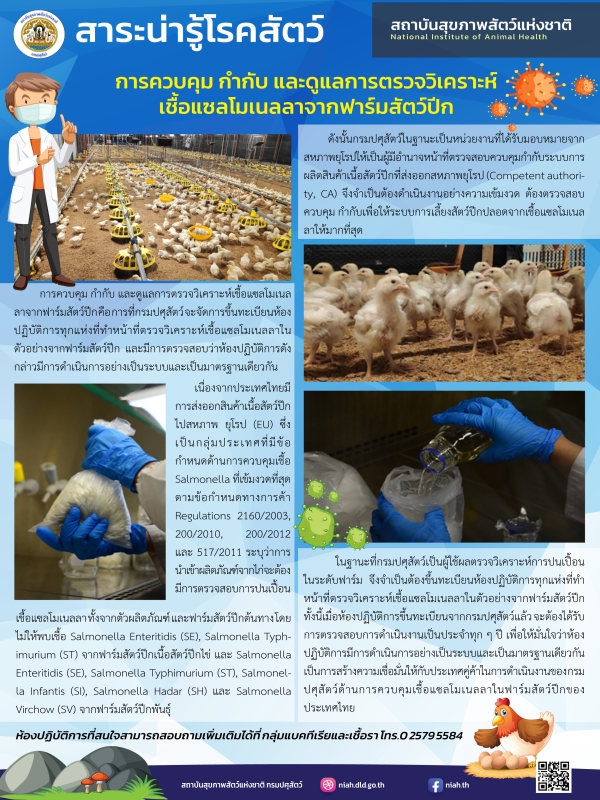 การควบคุม กำกับ และดูแลการตรวจวิเคราะห์เชื้อแซลโมเนลลาจากฟาร์มสัตว์ปีก